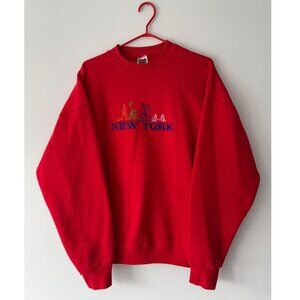 90s vintage red New York NYC USA travel graphic unisex pullover crewneck sweater
